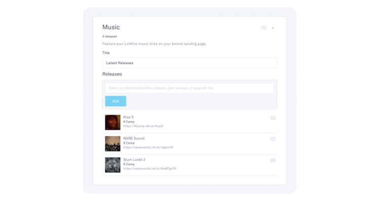 Customization of the music tile on biolink