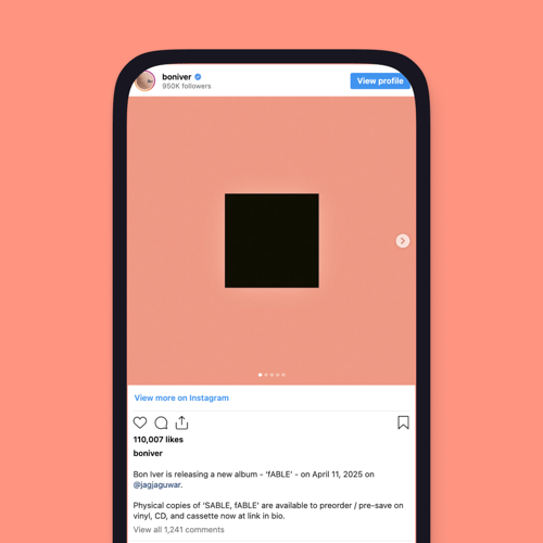Bon Iver 'Sable, Fable' album pre-save  IG post